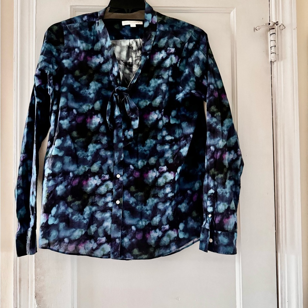 ANN MASHBURN Multicolor Metallic Floral Blouse Preppy Career